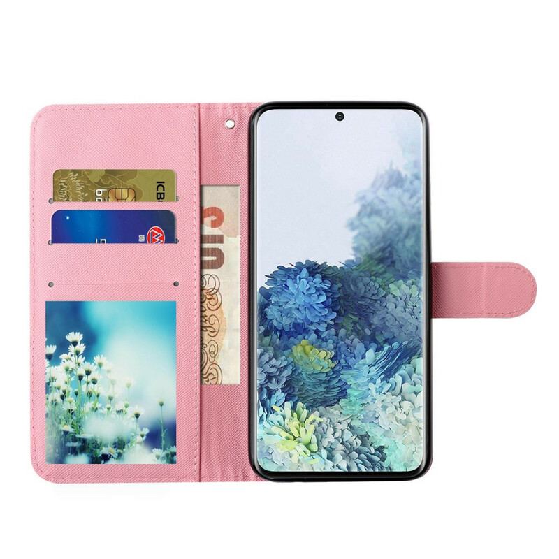 Capa Flip Para Samsung Galaxy S21 5G De Cordão Strap Light Spot Flowers