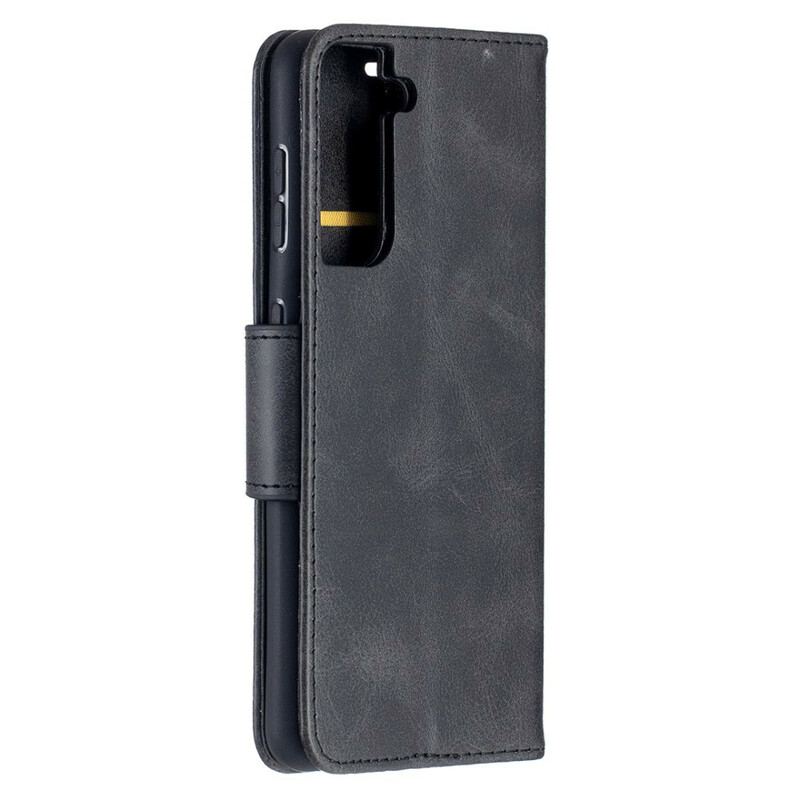 Capa Flip Para Samsung Galaxy S21 5G De Couro Retalho Liso Oblíquo