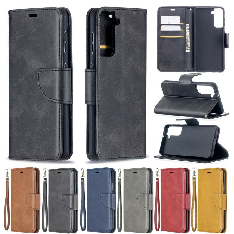 Capa Flip Para Samsung Galaxy S21 5G De Couro Retalho Liso Oblíquo