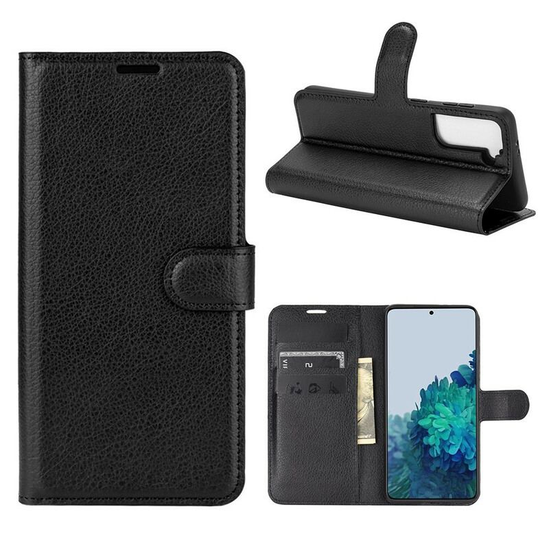 Capa Flip Para Samsung Galaxy S21 5G Couro Sintético De Lichia Clássico