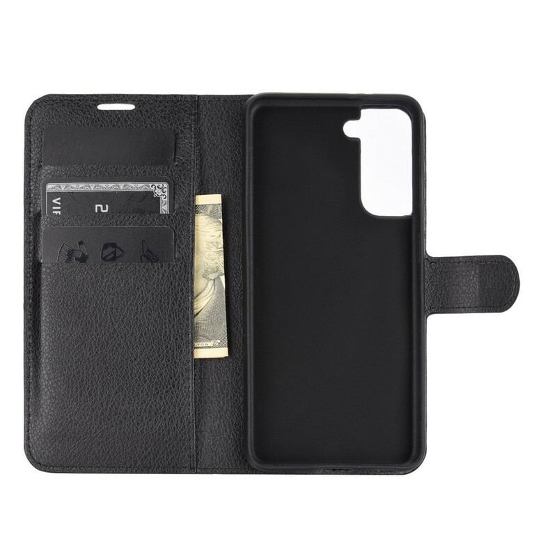 Capa Flip Para Samsung Galaxy S21 5G Couro Sintético De Lichia Clássico