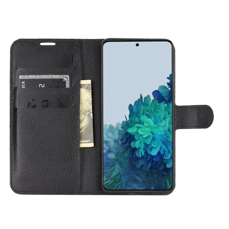 Capa Flip Para Samsung Galaxy S21 5G Couro Sintético De Lichia Clássico