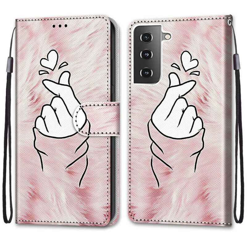 Capa Flip Para Samsung Galaxy S21 5G Dedo Coração