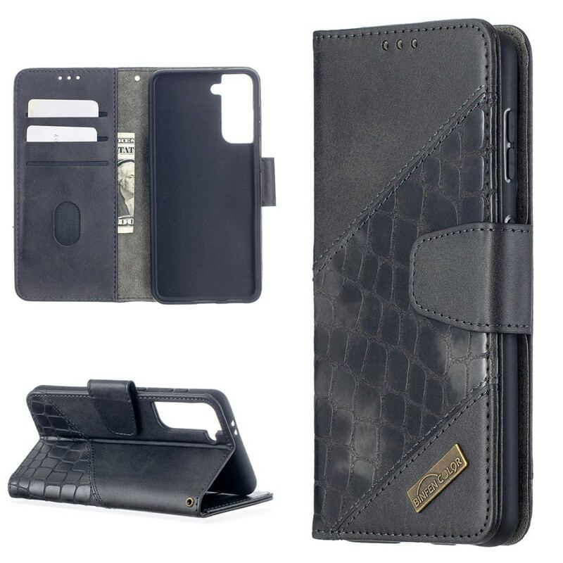 Capa Flip Para Samsung Galaxy S21 5G Efeito Clássico De Pele De Crocodilo