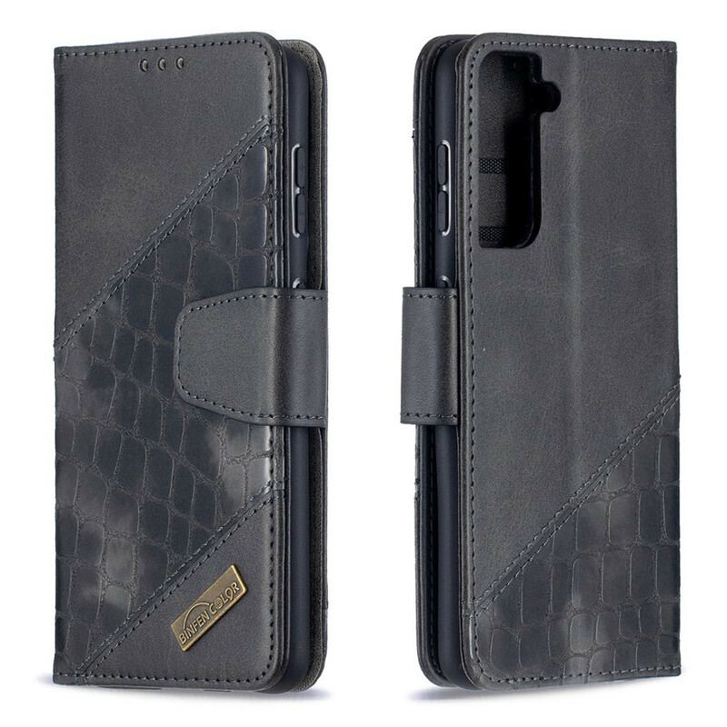 Capa Flip Para Samsung Galaxy S21 5G Efeito Clássico De Pele De Crocodilo