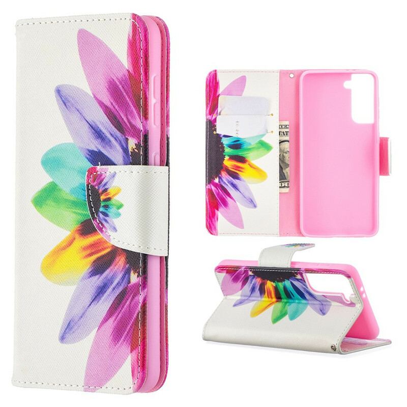 Capa Flip Para Samsung Galaxy S21 5G Flor Aquarela