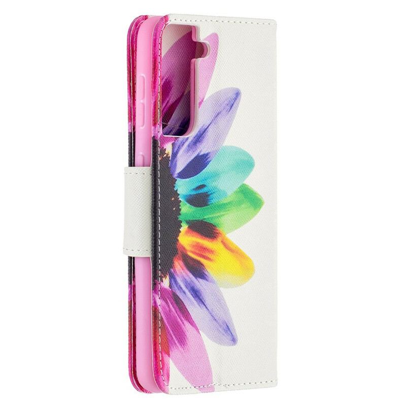 Capa Flip Para Samsung Galaxy S21 5G Flor Aquarela