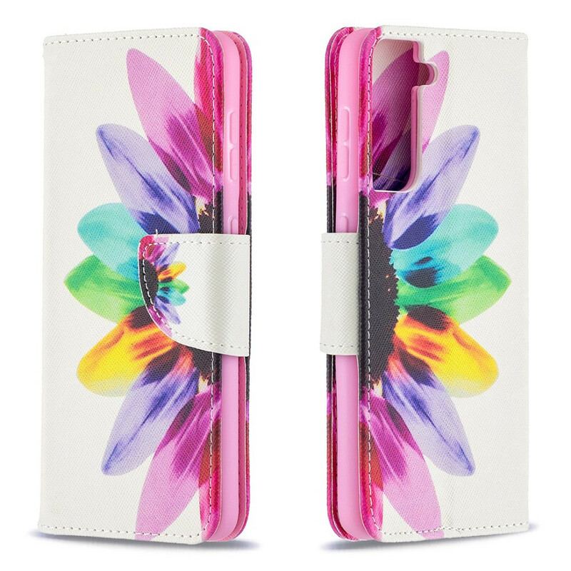 Capa Flip Para Samsung Galaxy S21 5G Flor Aquarela