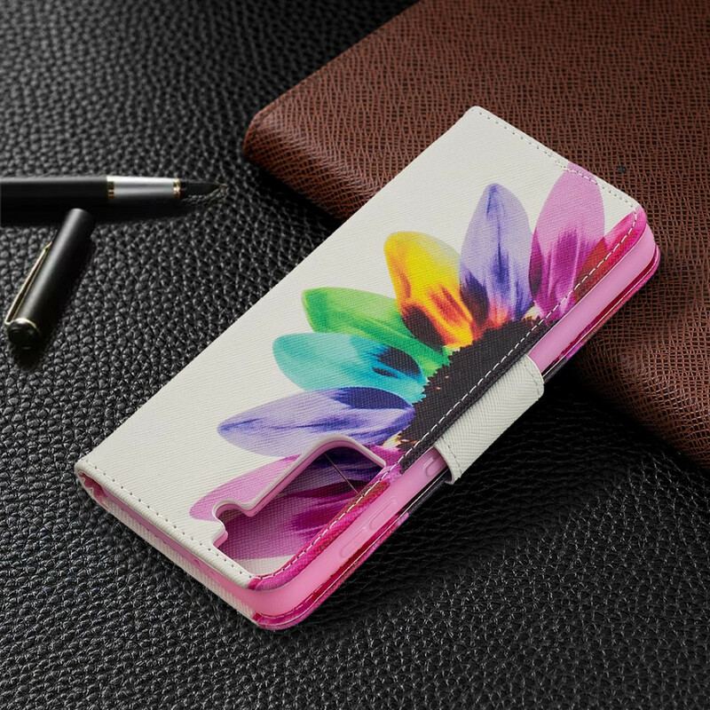 Capa Flip Para Samsung Galaxy S21 5G Flor Aquarela