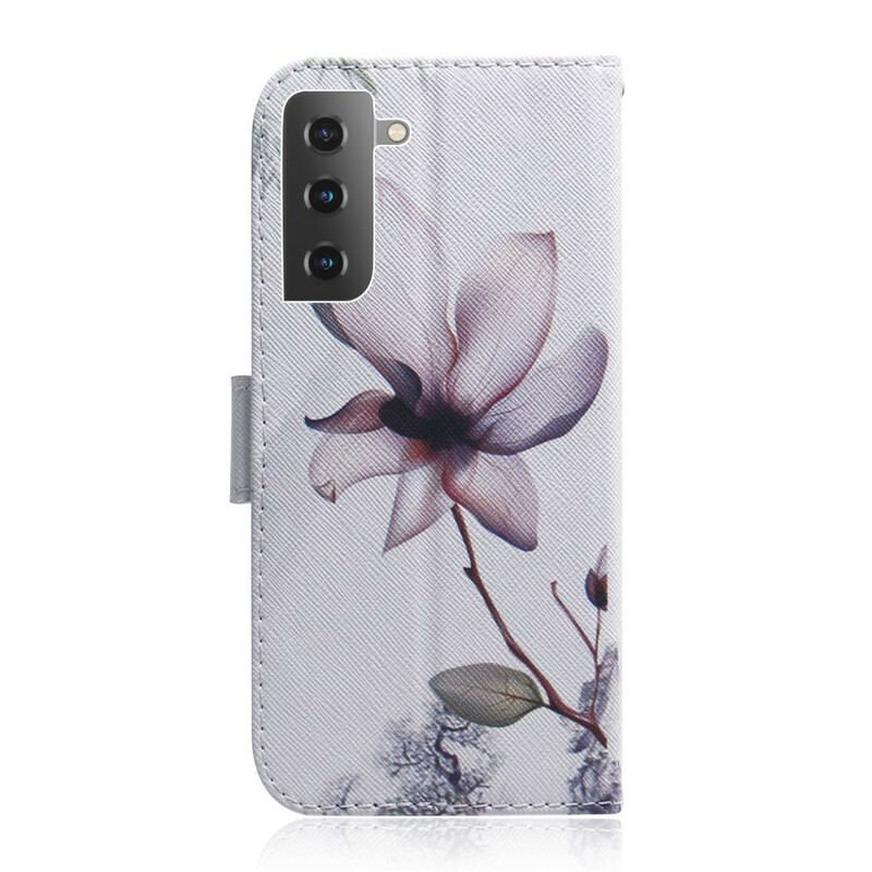 Capa Flip Para Samsung Galaxy S21 5G Flor Rosa Empoeirado