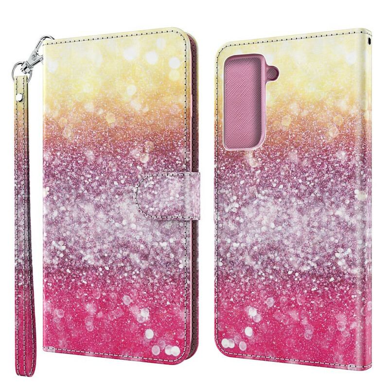 Capa Flip Para Samsung Galaxy S21 5G Gradiente Glitter Magenta