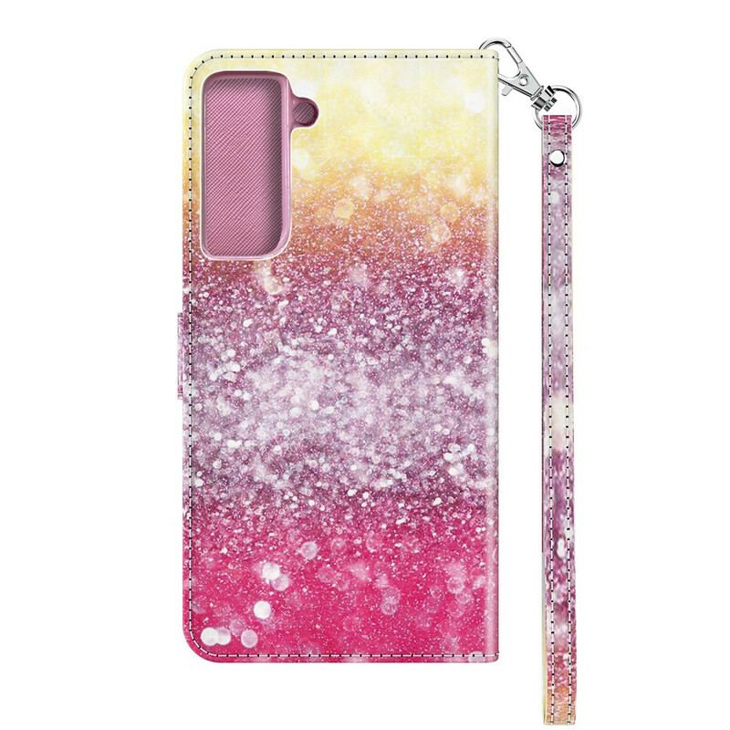 Capa Flip Para Samsung Galaxy S21 5G Gradiente Glitter Magenta