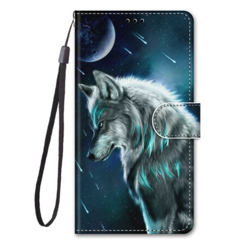 Capa Flip Para Samsung Galaxy S21 5G Lobo Sob Uma Chuva De Estrelas