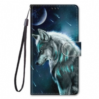 Capa Flip Para Samsung Galaxy S21 5G Lobo Sob Uma Chuva De Estrelas