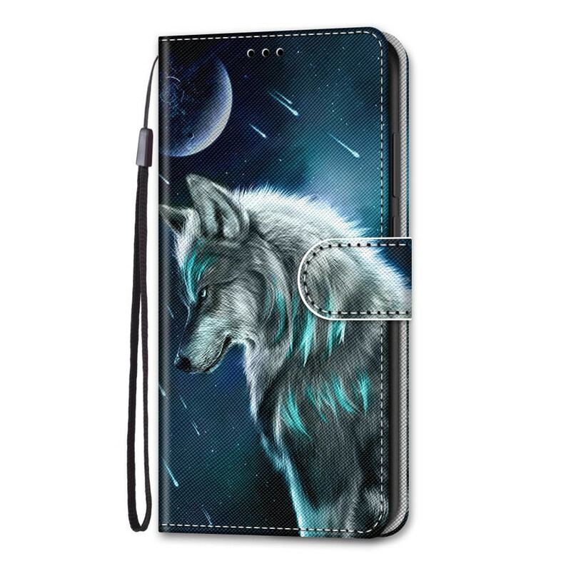 Capa Flip Para Samsung Galaxy S21 5G Lobo Sob Uma Chuva De Estrelas