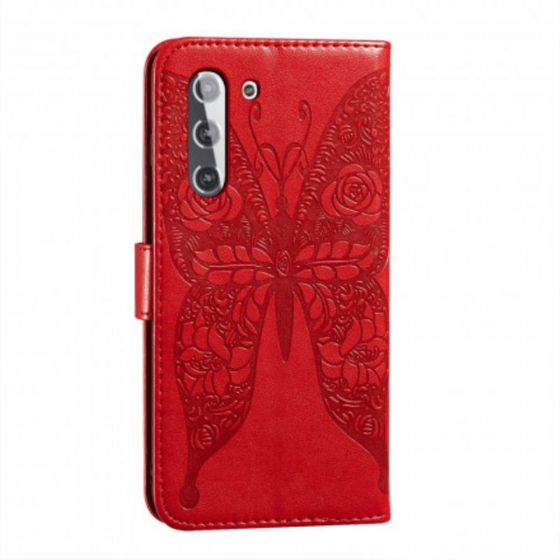 Capa Flip Para Samsung Galaxy S21 5G Padrão De Flor De Borboleta