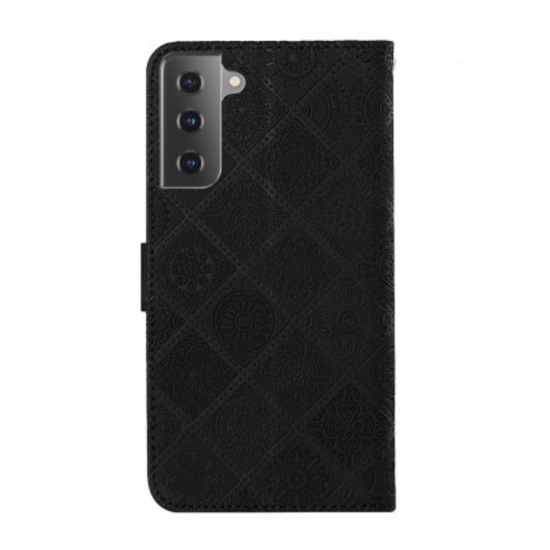 Capa Flip Para Samsung Galaxy S21 5G Padrão De Tapeçaria