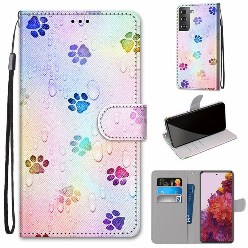 Capa Flip Para Samsung Galaxy S21 5G Pegadas Na Chuva