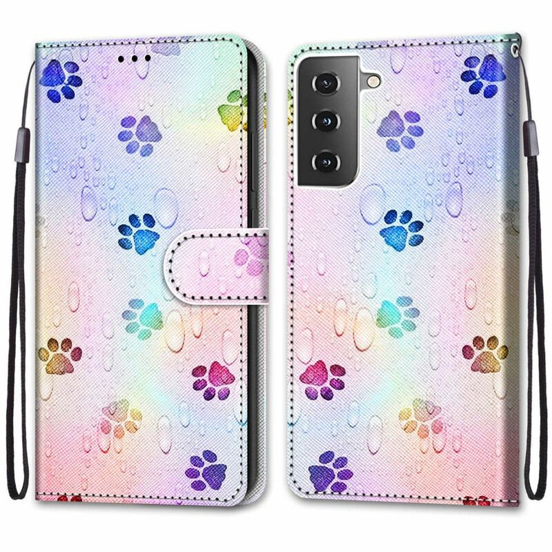 Capa Flip Para Samsung Galaxy S21 5G Pegadas Na Chuva