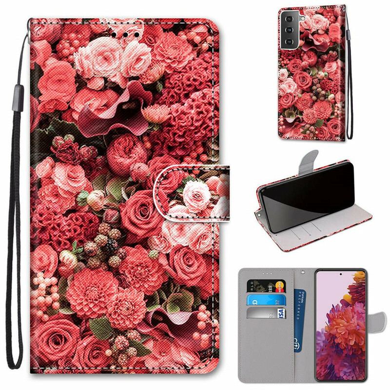 Capa Flip Para Samsung Galaxy S21 5G Romance Floral