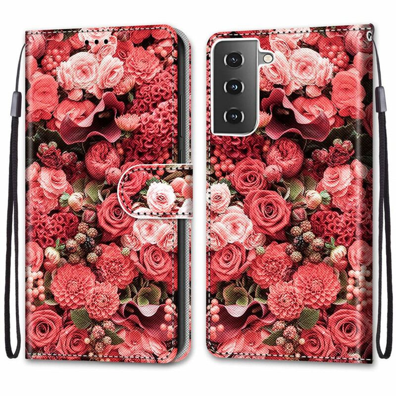 Capa Flip Para Samsung Galaxy S21 5G Romance Floral