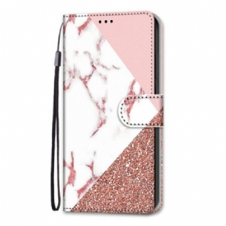 Capa Flip Para Samsung Galaxy S21 5G Triângulo De Mármore E Glitter