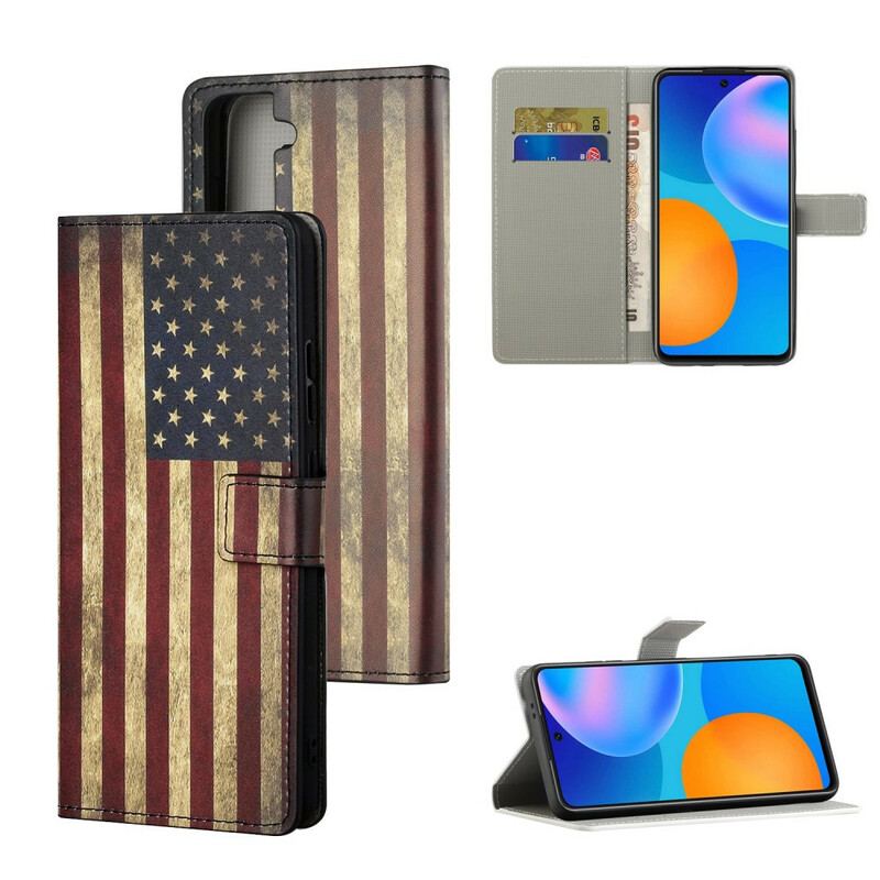 Capa Folio Para Samsung Galaxy S21 5G Bandeira Americana