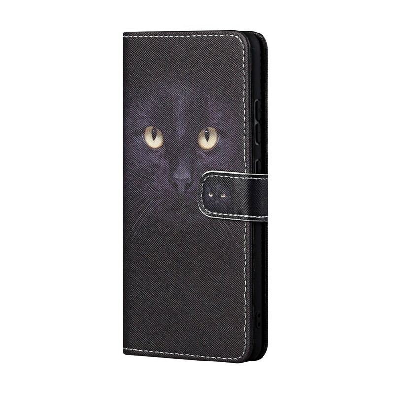 Capa Folio Para Samsung Galaxy S21 5G De Cordão Olhos De Gato Preto Com Tiras