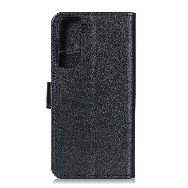 Capa Folio Para Samsung Galaxy S21 5G Couro Sintético De Lichia Tradicional