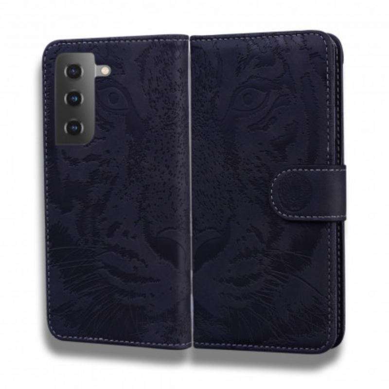 Capa Folio Para Samsung Galaxy S21 5G Estampa Cara De Tigre