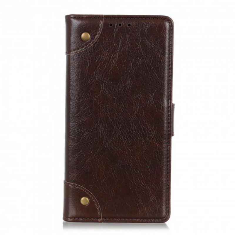 Capa Folio Para Samsung Galaxy S21 5G Rebites Vintage Estilo Couro Napa