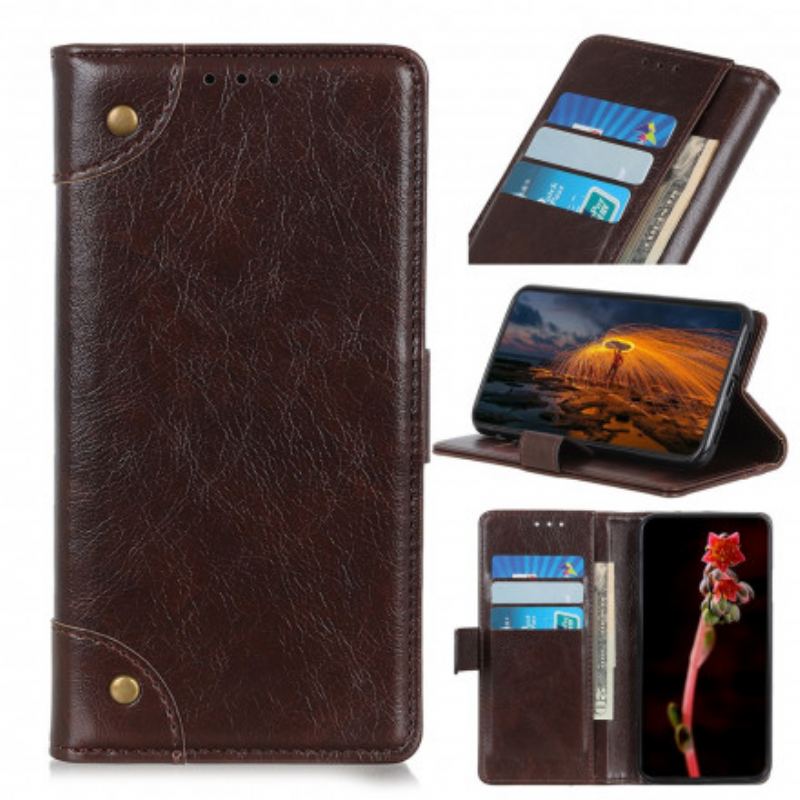 Capa Folio Para Samsung Galaxy S21 5G Rebites Vintage Estilo Couro Napa