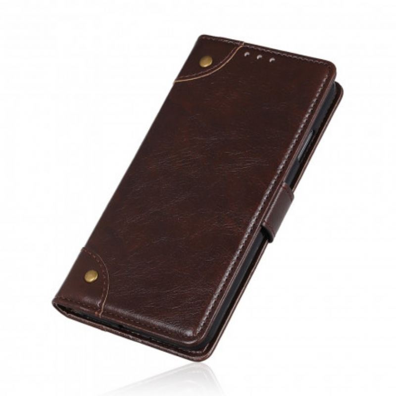 Capa Folio Para Samsung Galaxy S21 5G Rebites Vintage Estilo Couro Napa