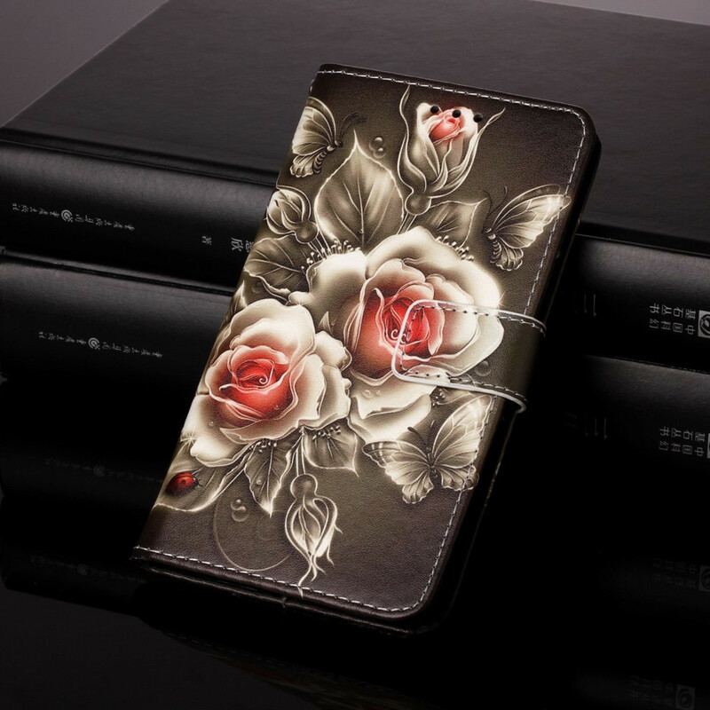 Capa Folio Para Samsung Galaxy S21 5G Rosas Douradas