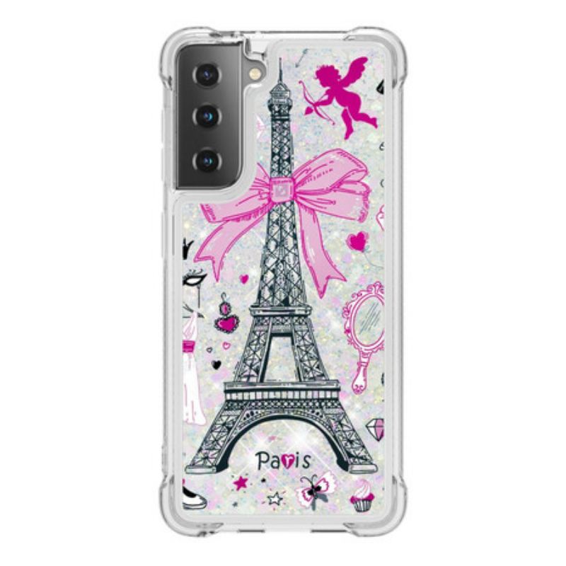 Capa Para Samsung Galaxy S21 5G As Lantejoulas Da Torre Eiffel