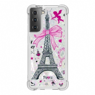 Capa Para Samsung Galaxy S21 5G As Lantejoulas Da Torre Eiffel