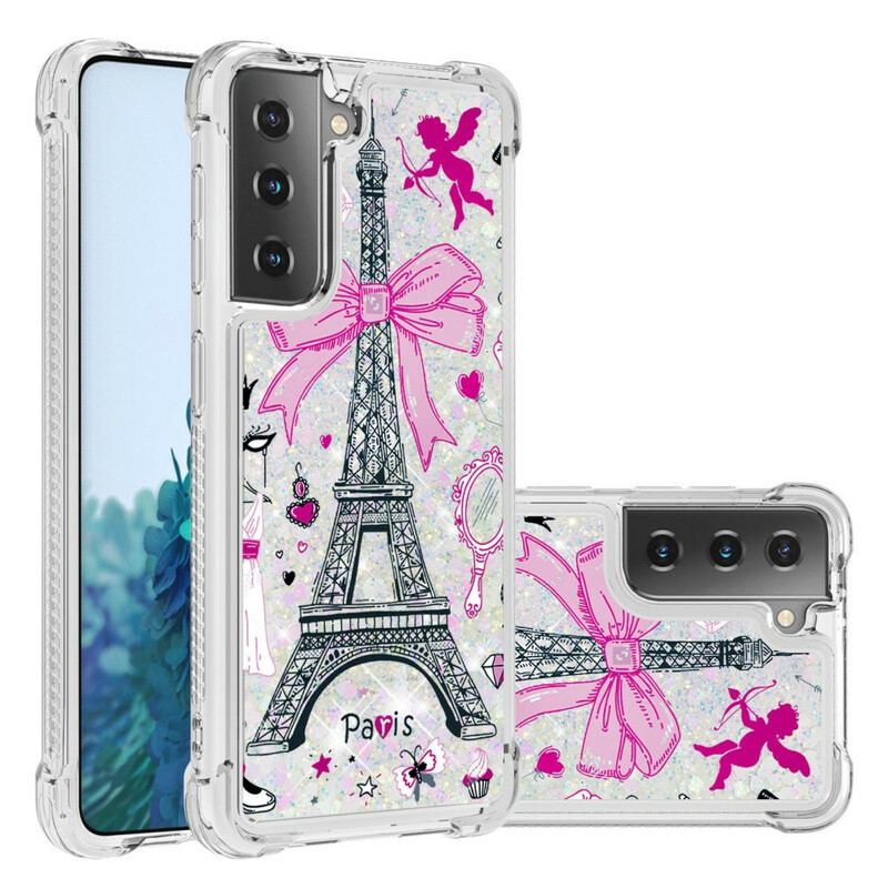 Capa Para Samsung Galaxy S21 5G As Lantejoulas Da Torre Eiffel