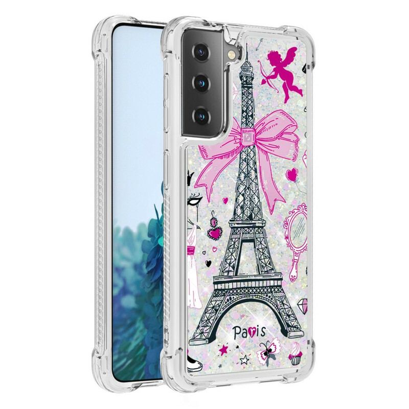 Capa Para Samsung Galaxy S21 5G As Lantejoulas Da Torre Eiffel