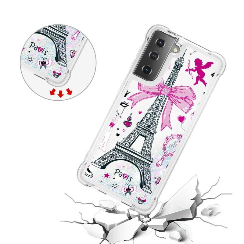 Capa Para Samsung Galaxy S21 5G As Lantejoulas Da Torre Eiffel