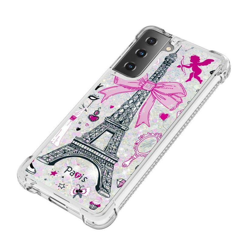 Capa Para Samsung Galaxy S21 5G As Lantejoulas Da Torre Eiffel