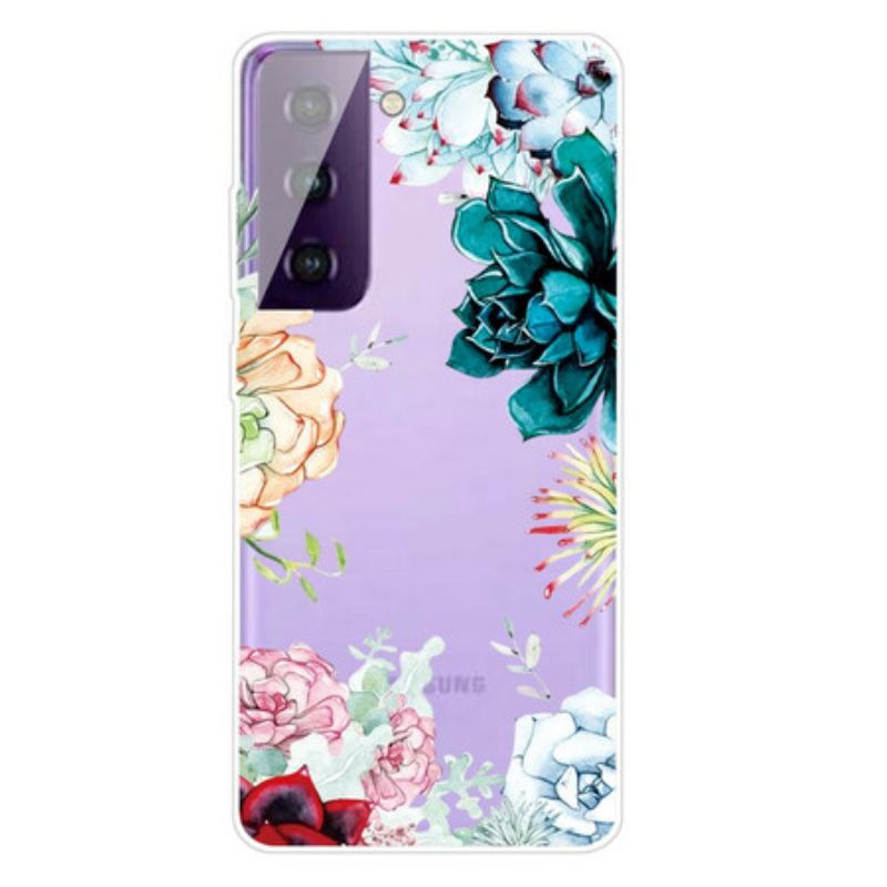 Capa Para Samsung Galaxy S21 5G Flores Em Aquarela