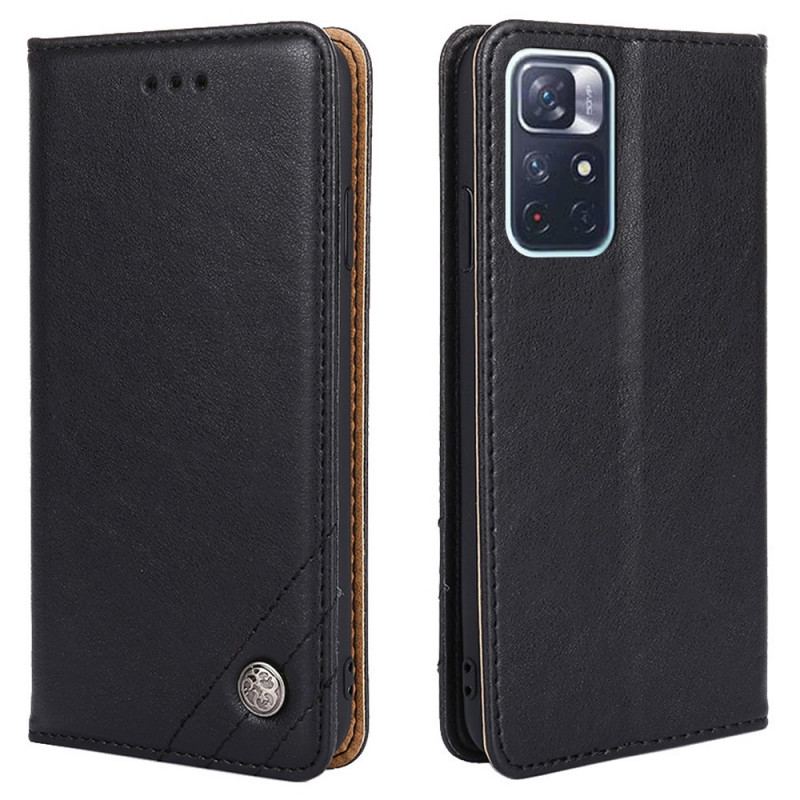 Capa De Celular Para Poco M4 Pro 5G Flip Estilo Rebite De Couro