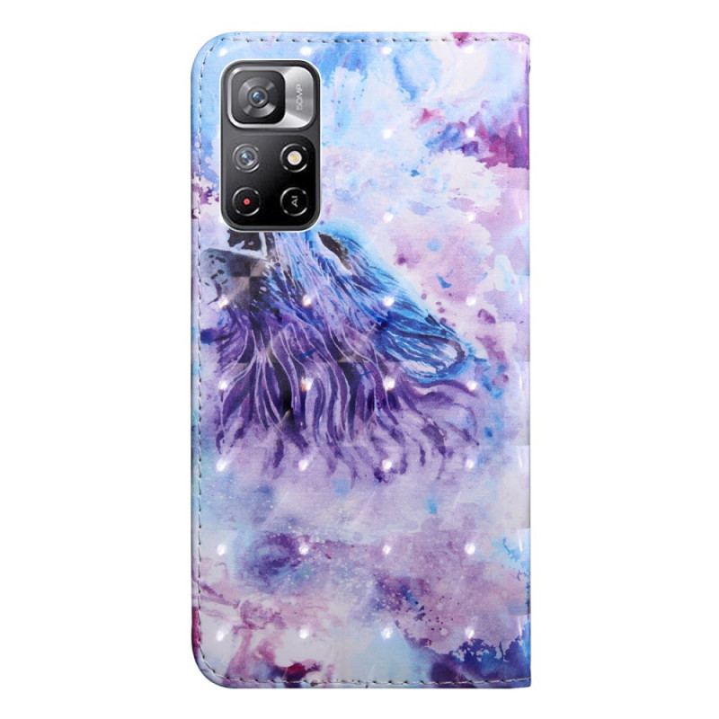 Capa De Couro Para Poco M4 Pro 5G Aquarela Lobo