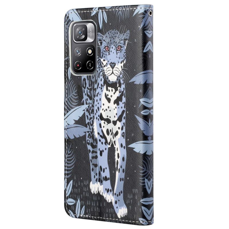 Capa De Couro Para Poco M4 Pro 5G De Cordão Leopardo Strappy