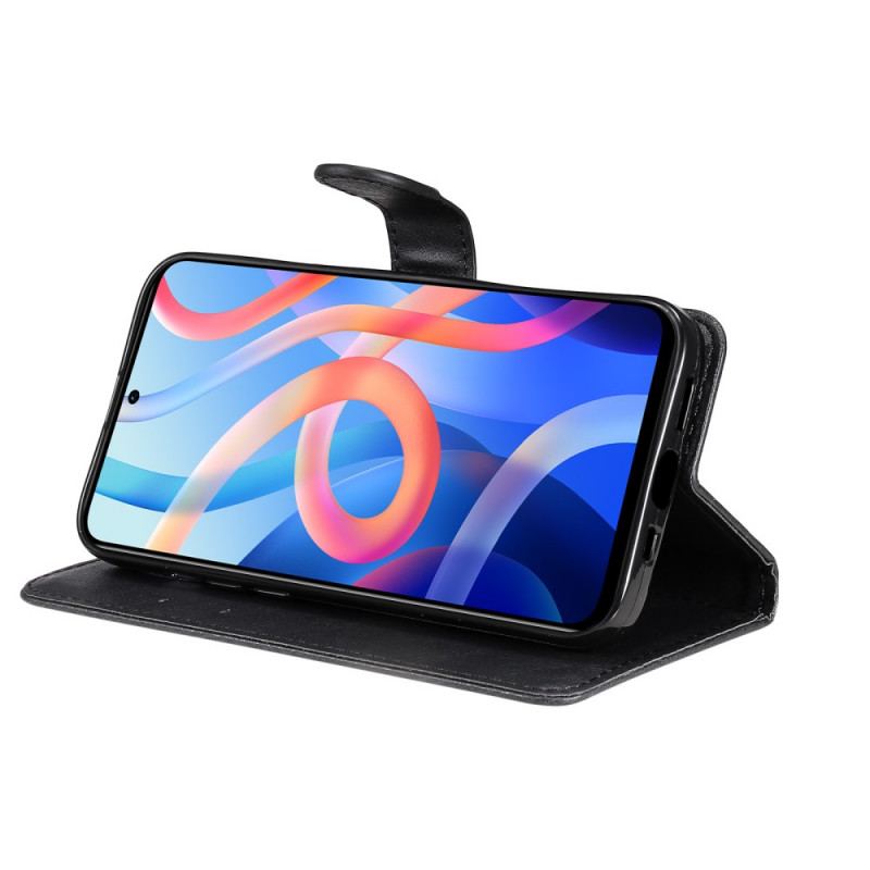 Capa De Couro Para Poco M4 Pro 5G De Cordão Strappy Efeito De Couro Fosco