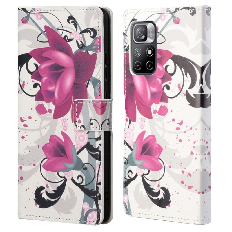 Capa De Couro Para Poco M4 Pro 5G Flores Tropicais