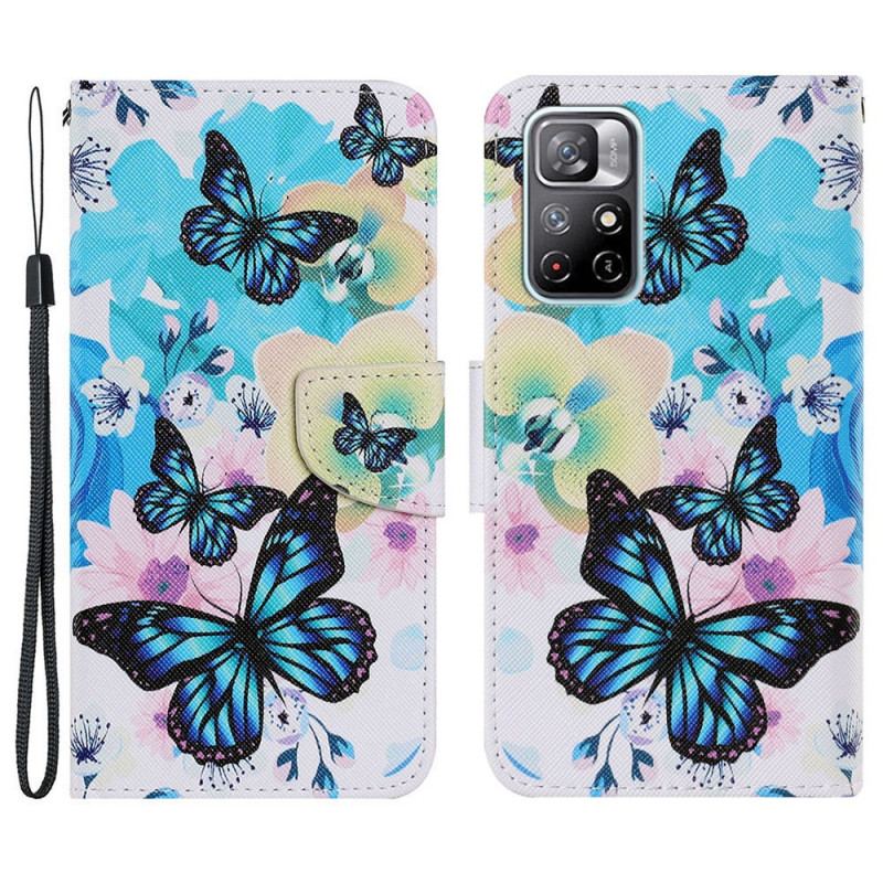 Capa Flip Para Poco M4 Pro 5G Borboletas E Flores De Verão