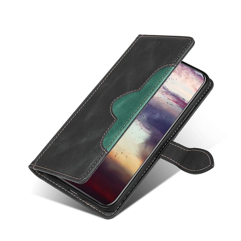 Capa Flip Para Poco M4 Pro 5G Couro Sintético Bicolor Estiloso