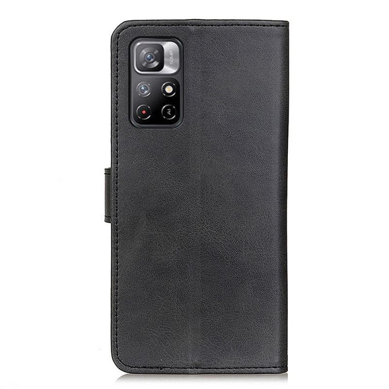 Capa Flip Para Poco M4 Pro 5G Efeito De Couro Fosco