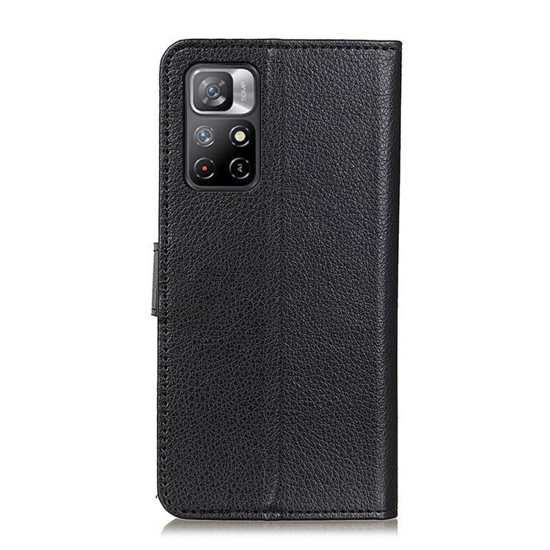 Capa Flip Para Poco M4 Pro 5G Efeito Couro Lichia Premium